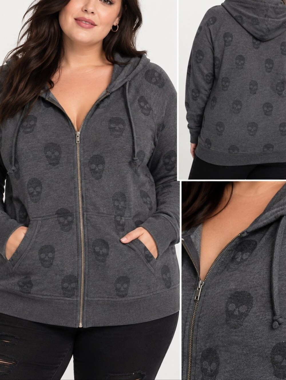 Torrid Skull Print Zip-Up Hoodie Size 0X
